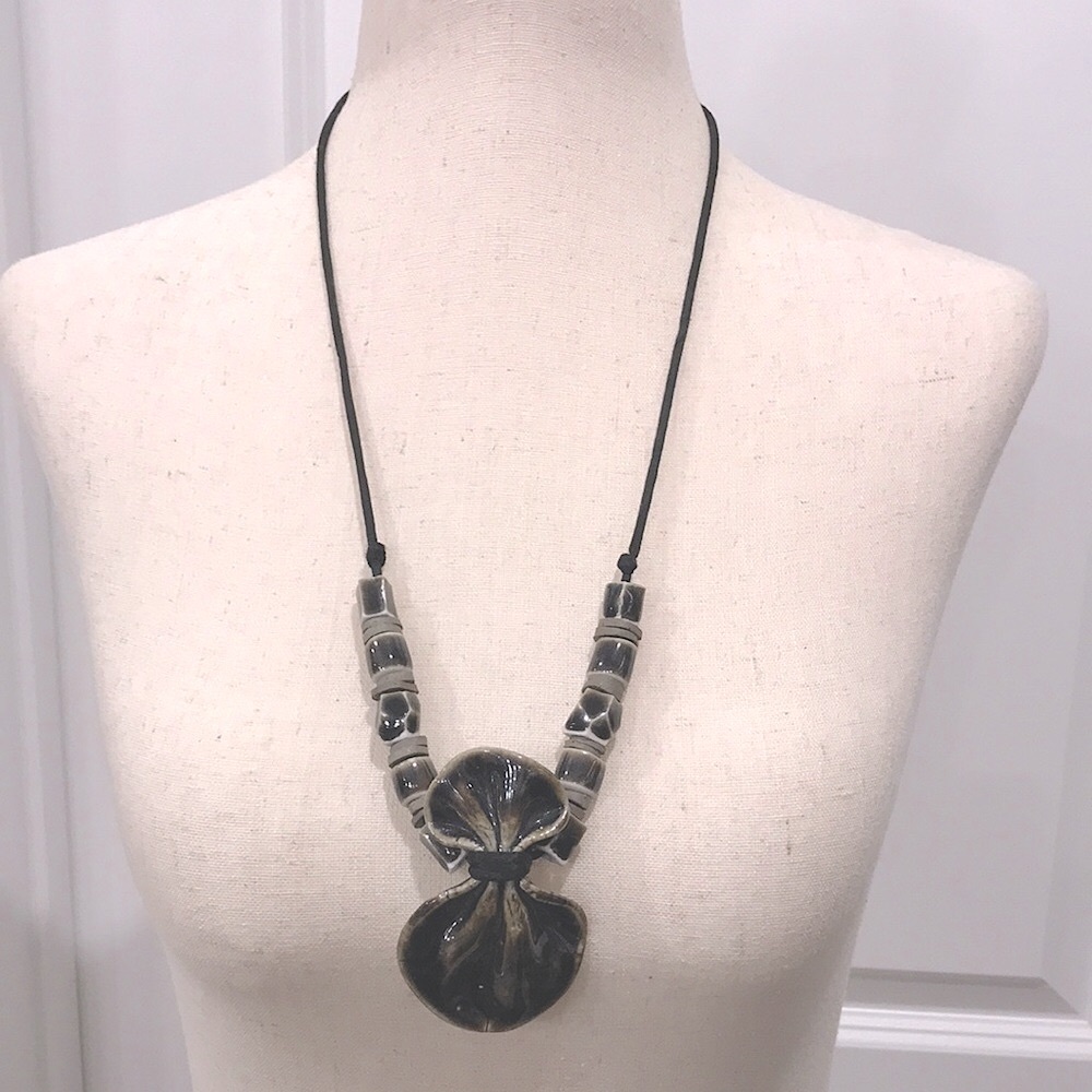 MAYHEW Artisan-Signed Handcrafted Pottery Pendant and Bead Necklace
